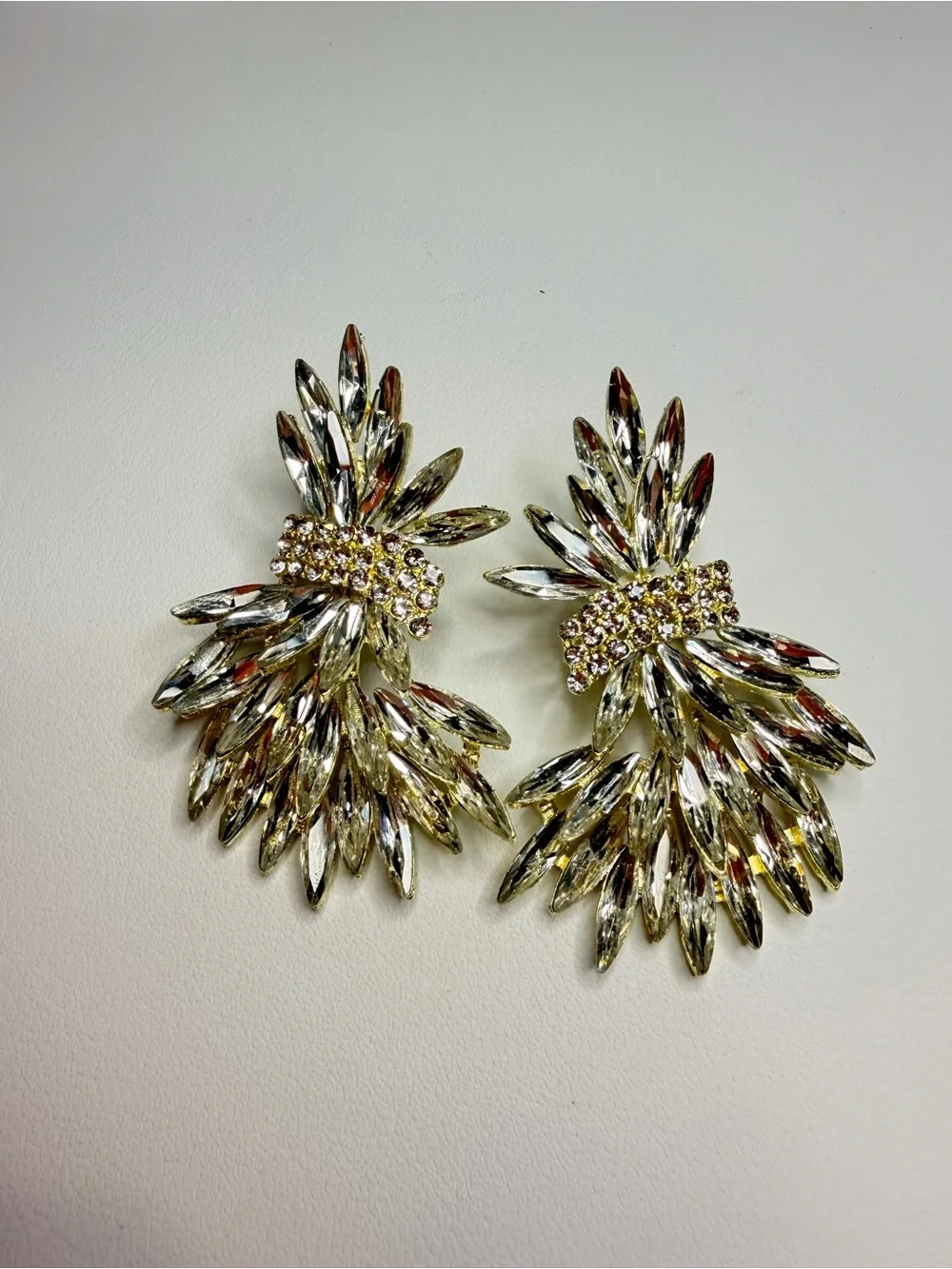 White Crystal Fan Drop Earrings